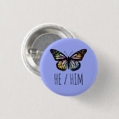 HIJ/HEM Pronounouns Waterverf Butterfly Ronde Button 3,2 Cm (Voorkant /achterkant)