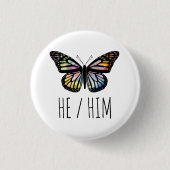 HIJ/HEM Pronounouns Waterverf Butterfly Ronde Button 3,2 Cm (Voorkant)