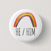HIJ/HEM Pronounouns Waterverf Rainbow Ronde Button 3,2 Cm (Voorkant)