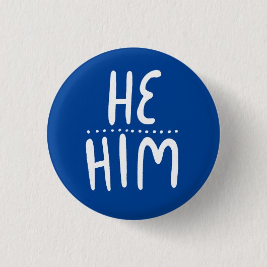 HIJ/HEM Pronouns Blue Handlettering Minimale Butto Ronde Button 3,2 Cm (Voorkant)