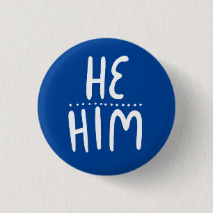 HIJ/HEM Pronouns Blue Handlettering Minimale Butto Ronde Button 3,2 Cm