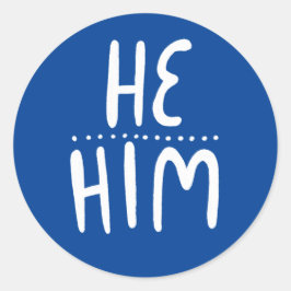 HIJ/HEM Pronouns Blue Handlettering Set van Ronde Sticker