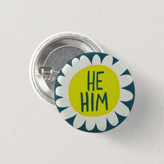 HIJ/HEM Pronouns Flower Pride Handlettered Ronde Button 3,2 Cm (Voorkant /achterkant)