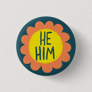 HIJ/HEM Pronouns Flower Pride Handlettered Ronde Button 3,2 Cm
