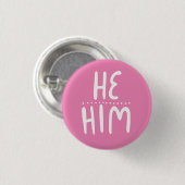 HIJ/HEM Pronouns Pink Handlettering Minimale Butto Ronde Button 3,2 Cm (Voorkant /achterkant)