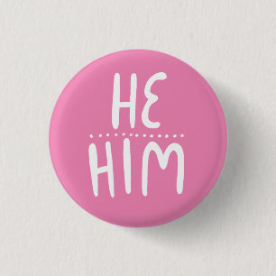 HIJ/HEM Pronouns Pink Handlettering Minimale Butto Ronde Button 3,2 Cm