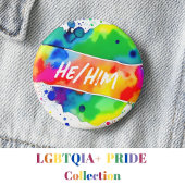 Hij / Hem Pronouns Pride Waterverf Rainbow Ronde Button 5,7 Cm