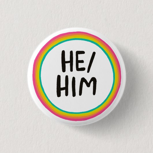 HIJ/HEM Pronouns Rainbow Bright Circle Ring Ronde Button 3,2 Cm (Voorkant)