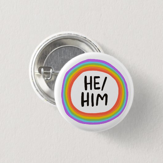 HIJ/HEM Pronouns Rainbow Circle Ronde Button 3,2 Cm (Voorkant /achterkant)