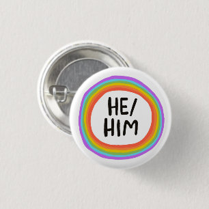HIJ/HEM Pronouns Rainbow Circle Ronde Button 3,2 Cm