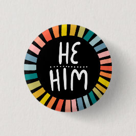 HIJ/HEM Pronouns Rainbow Handgeschreven Pride Ronde Button 3,2 Cm
