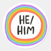 HIJ/HEM Pronouns Rainbow Handlettering Set of Ronde Sticker (Voorkant)