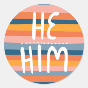 HIJ/HEM Pronouns Stripes Handlettering Sheet of Ronde Sticker