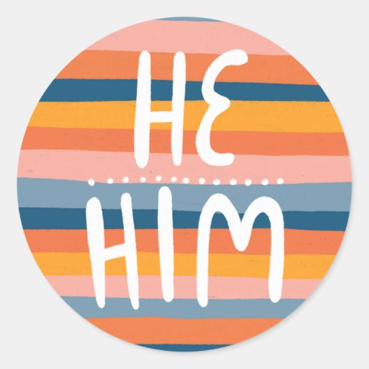 HIJ/HEM Pronouns Stripes Handlettering Sheet of Ronde Sticker (Voorkant)
