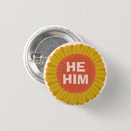 HIJ / HEM Pronouns Sunflower Daisy Pride Ronde Button 3,2 Cm (Voorkant /achterkant)