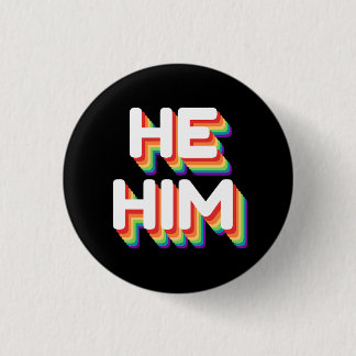 Hij/Hem spreekt regenboog 3D retro uit Ronde Button 3,2 Cm