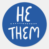 HIJ/HEN zet Blauw handschrift uit van Ronde Sticker (Voorkant)