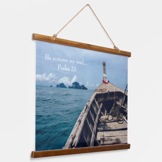 Hij herstelt Mijn bronscriptie Hangend Wandkleed (Gebogen)