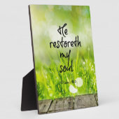 Hij herstelt mijn Soul Bible Verse Fotoplaat (Zijkant)