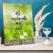 Hij herstelt mijn Soul Bible Verse Fotoplaat (Zijkant)