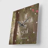 Hij herstelt mijn Soul Bible Verse Vierkante Klok (Hoek)