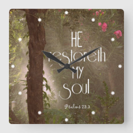 Hij herstelt mijn Soul Bible Verse Vierkante Klok