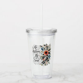 Hij herstelt mijn ziel bloemrijk acryl drinkbeker
