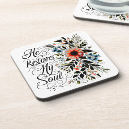 Hij herstelt mijn ziel in bloei bier onderzetter