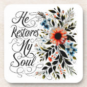Hij herstelt mijn ziel in bloei bier onderzetter (Voorkant)