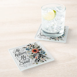 Hij herstelt mijn ziel in bloei glazen onderzetter