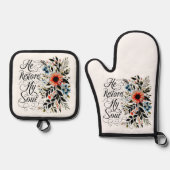 Hij herstelt mijn ziel in bloei ovenwant & pannenlap set (Voorkant)