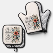 Hij herstelt mijn ziel in bloei ovenwant & pannenlap set (Voorkant / Achterkant)