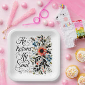 Hij herstelt mijn ziel in bloei papieren bordje (Feest)