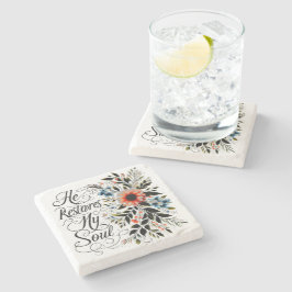 Hij herstelt mijn ziel in bloei stenen onderzetter