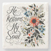 Hij herstelt mijn ziel in bloei stenen onderzetter (Voorkant)