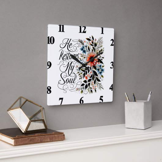 Hij herstelt mijn ziel in bloei vierkante klok (Kantoor)