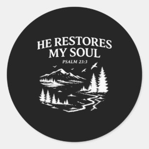 Hij herstelt mijn ziel Psalm 23_3 Christelijke Bij Ronde Sticker