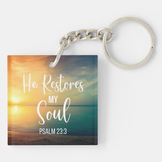 Hij herstelt mijn ziel sleutelhanger (Achterkant)