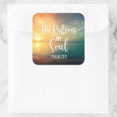 Hij herstelt mijn ziel vierkante sticker (Tas)