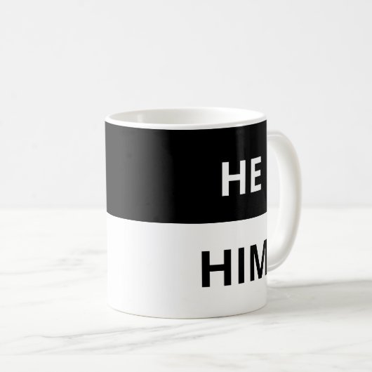 Hij/hij Pronouns Black & White Classic Mok (Voorkant rechts)