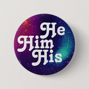 Hij/hij/Zijn  Galaxy Pronoun Ronde Button 5,7 Cm