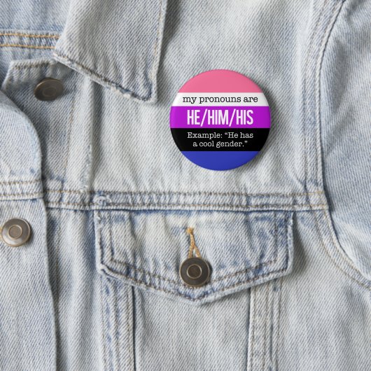 Hij/Him Pronouns - Gendervloeistofvlag Ronde Button 5,7 Cm (In situ)