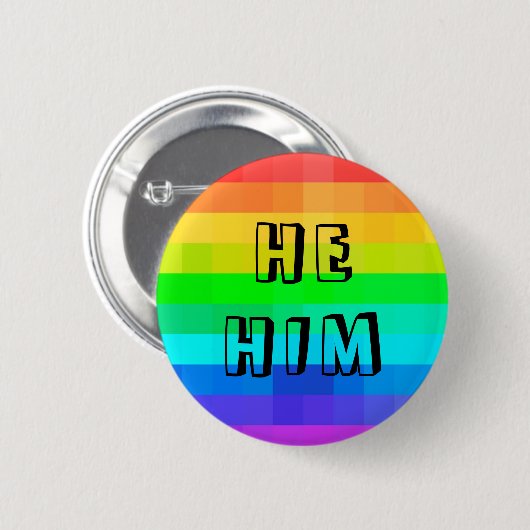 Hij Him Pronouns LGBTQ Rainbow Button (Voorkant /achterkant)