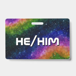 Hij/Him Rainbow Galaxy Badge