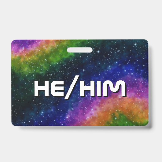 Hij/Him Rainbow Galaxy Badge (Voorzijde)