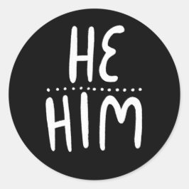 Hij/HIM ronounge Black Handlettering set of Ronde Sticker