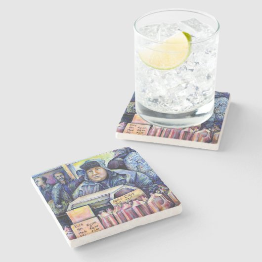 Hij hoorde wat ik zag stenen onderzetter (Zijkant)