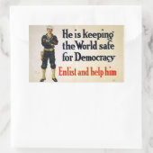 Hij houdt de wereld veilig voor democratie rechthoekige sticker (Tas)