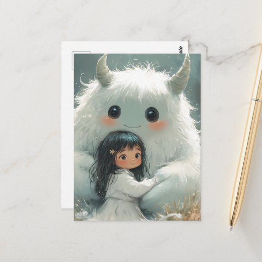 Hij houdt me veilig klein meisje, haar monstervrie briefkaart (Voorkant / Achterkant in situ)