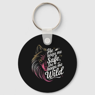 Hij houdt me veilig, ze houdt me Wolf Art Lover pa Sleutelhanger